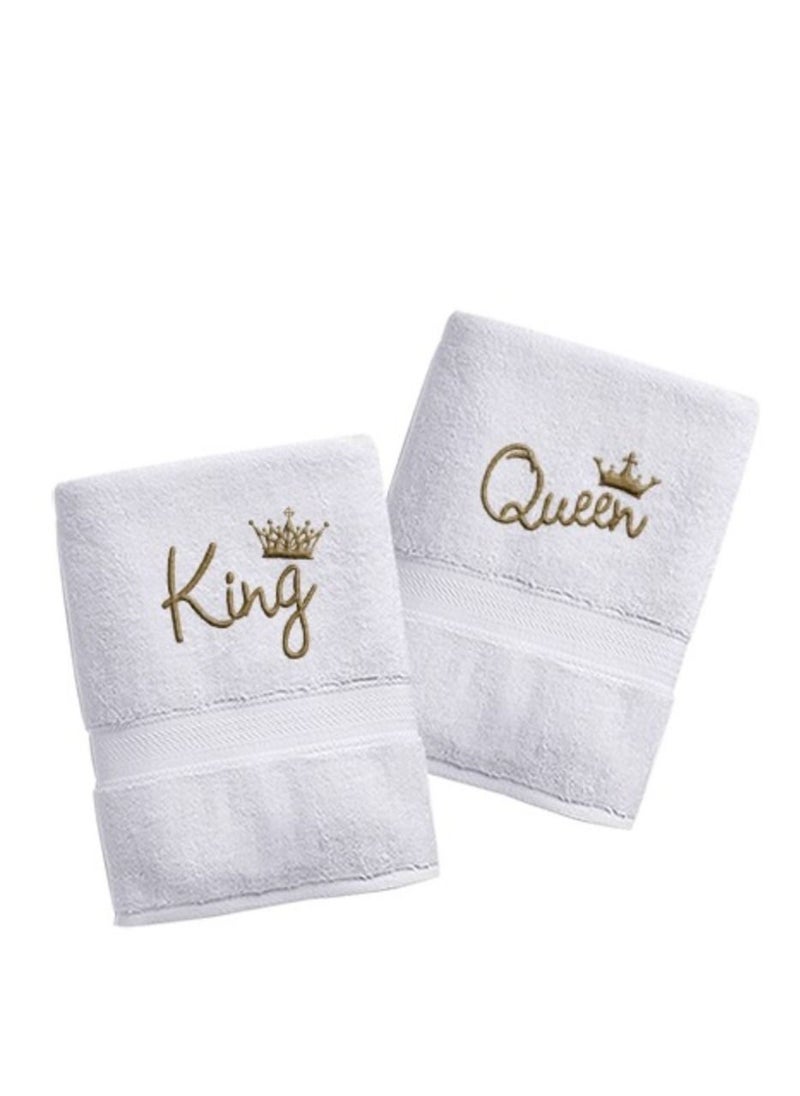 Generic - Couple Gift Set King and Queen  Embroidery Bath Towel Highly Absorbent Towels for Bathroom, Shower and Home - Image 1