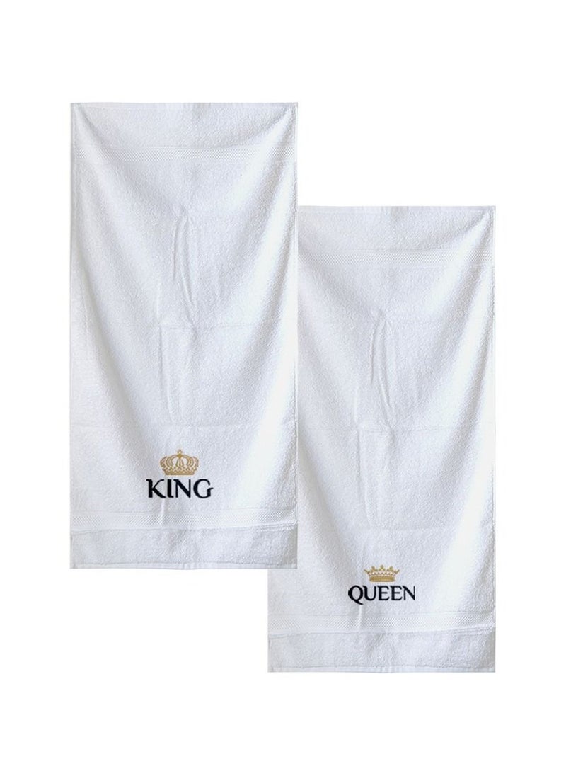 Generic - Couple Gift Set King and Queen  Embroidery Bath Towel Highly Absorbent Towels for Bathroom, Shower and Home - Image 1