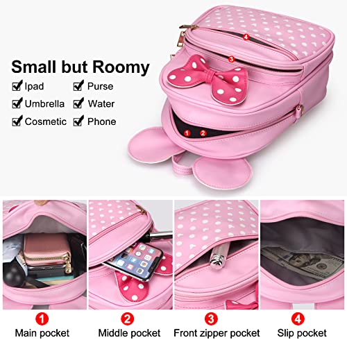 Dksyee Cute Little Girls Backpacks Mini Mouse Backpack Kids Backpack Small Backpack Purses Pink Leather Toddler Backpack Best Travel Bag Crossbody Purse Baby Backpack Preschool Backpack - Image 2