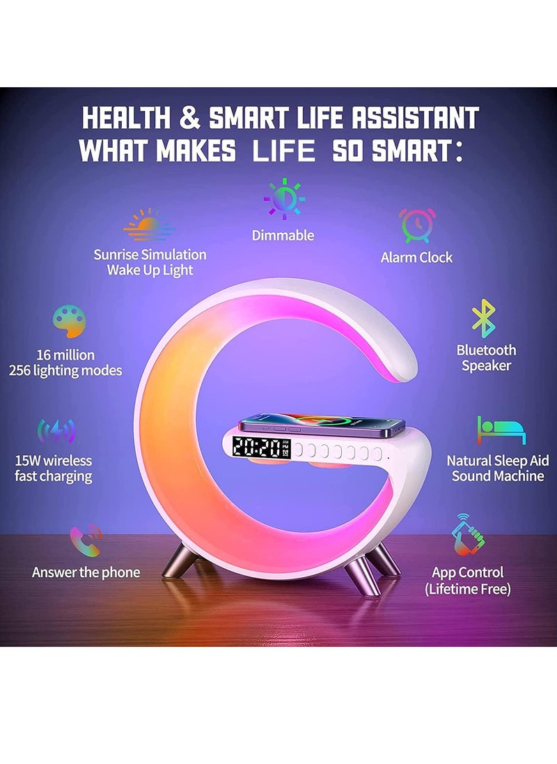 Generic Desk Lamp,RGB Atmosphere Lamp Color Changing Mood Light with Wireless Charger,15W LED Bedside lamp with Time Display, Dimmable Night Light with Alarm Clock, Bluetooth Speaker and APP Control  - Image 2