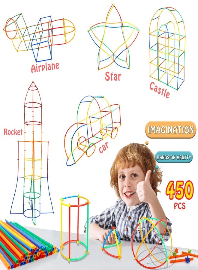 Ggiibro Creative Straw STEM Building Toys 450Pcs Aged for 3-5 5-7 Preschool Kids Constructor Toy Thin Tube Toy DIY Educational Interlocking Plastic Engineering Toys Kit for Boys and Girls - Image 3
