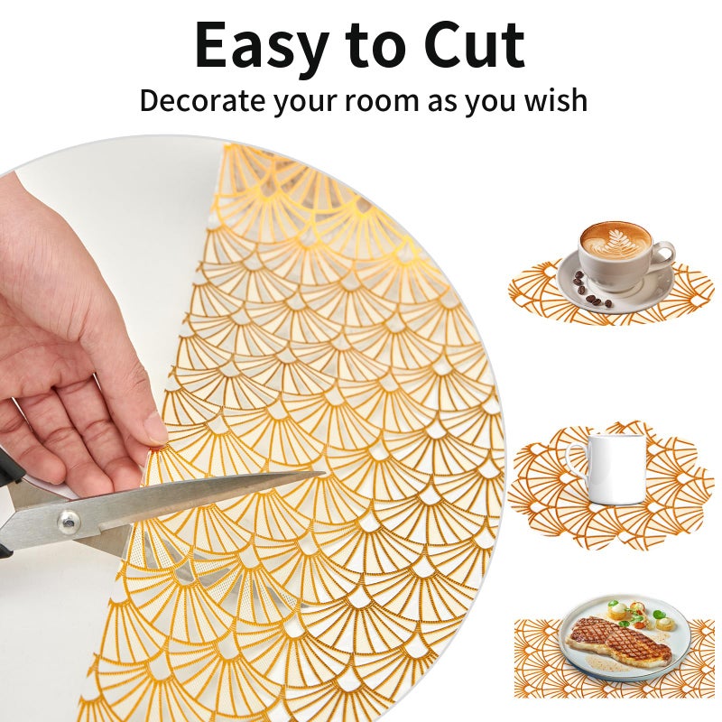 Kimhan 3D Drawer and Shelf Liner for Kitchen Cabinet: 12 in X 20 Ft 3D Waterproof Shelf Paper Non Adhesive Refrigerator Liners Golden Ginkgo Leaf Easy Liners for Bathroom with Knife Tape Measure - Image 3