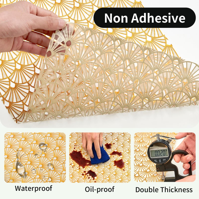 Kimhan 3D Drawer and Shelf Liner for Kitchen Cabinet: 12 in X 20 Ft 3D Waterproof Shelf Paper Non Adhesive Refrigerator Liners Golden Ginkgo Leaf Easy Liners for Bathroom with Knife Tape Measure - Image 2