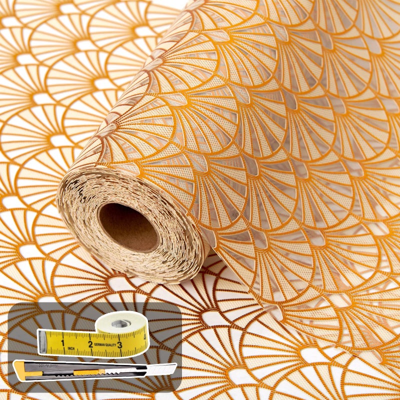 Kimhan 3D Drawer and Shelf Liner for Kitchen Cabinet: 12 in X 20 Ft 3D Waterproof Shelf Paper Non Adhesive Refrigerator Liners Golden Ginkgo Leaf Easy Liners for Bathroom with Knife Tape Measure - Image 1