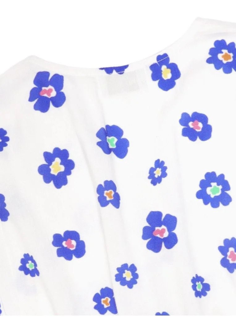 ايكو AIKO - Girls Rayon White with Blue Floral Patter Dress