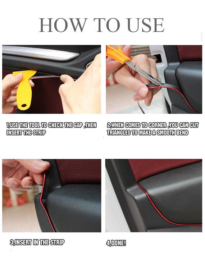 شرائط تزيين داخلية للسيارة بطول 16.4 قدم، مطلية بالكهرباء، لتزيين الأبواب ولوحة القيادة، ملحقات تزيين داخلية مرنة مع أداة تركيب - Image 5