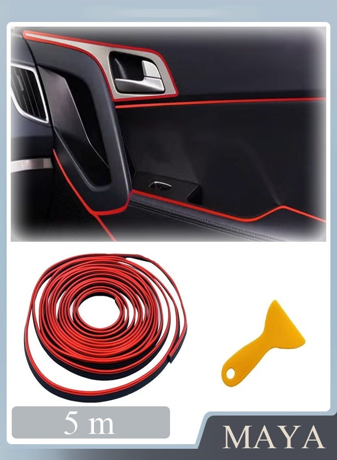 شرائط تزيين داخلية للسيارة بطول 16.4 قدم، مطلية بالكهرباء، لتزيين الأبواب ولوحة القيادة، ملحقات تزيين داخلية مرنة مع أداة تركيب - Image 1