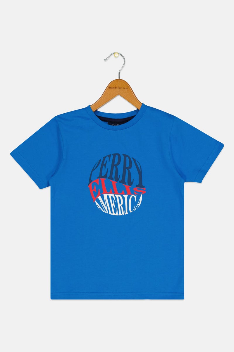 PERRY ELLIS Kids Boy Short Sleeve Graphic Print T-Shirt, Blue - Image 1