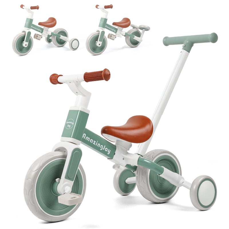 AmazingJoy 6in1 Toddlers Tricycle Baby Balance Bike Kids Steering Push Handle Bicycle with Removable Pedals Adjustable SeatTraining Wheels Toys 18 months Birthday Gifts for Boys Girls 2 3 4 Year Olds Mint - Image 2