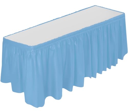 DecorRack Table Skirt 29 in x 14 ft BPA Free Plastic Tableskirt Disposable Reusable Rectangular Tablecloth Skirt Light Blue 1 Pack