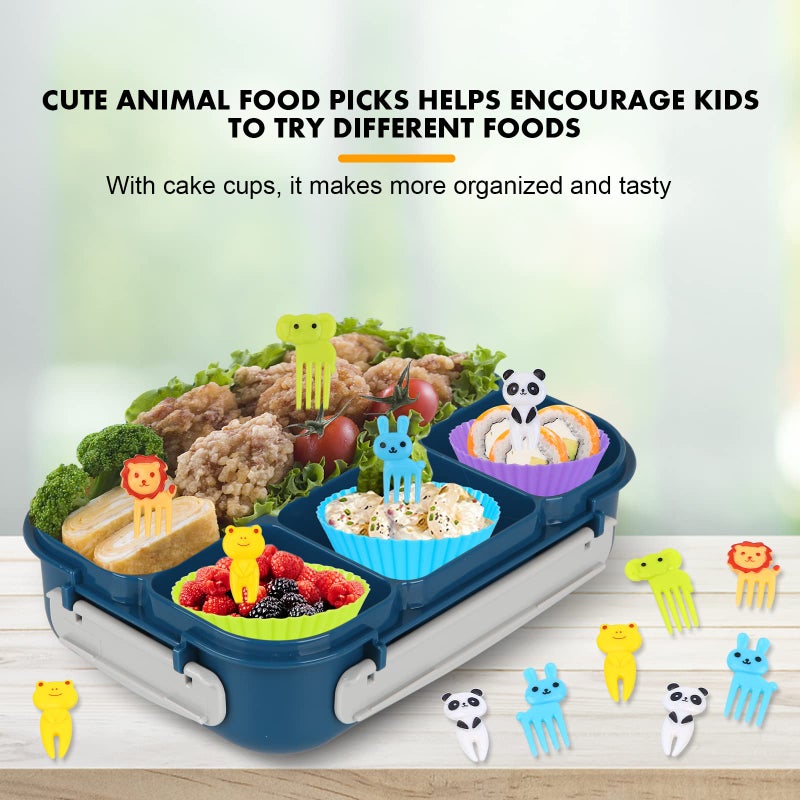 Yumuk Bento Box  Lunch Box Kids  1300ML Bento Box Adult Lunch Box with 4 Compartment &Food Picks &Cake Cups  Lunch Box Containers for Adults/Kids/Toddler  Leak-Proof  Microwave/Dishwasher/Freezer Safe(Blue) - Image 4