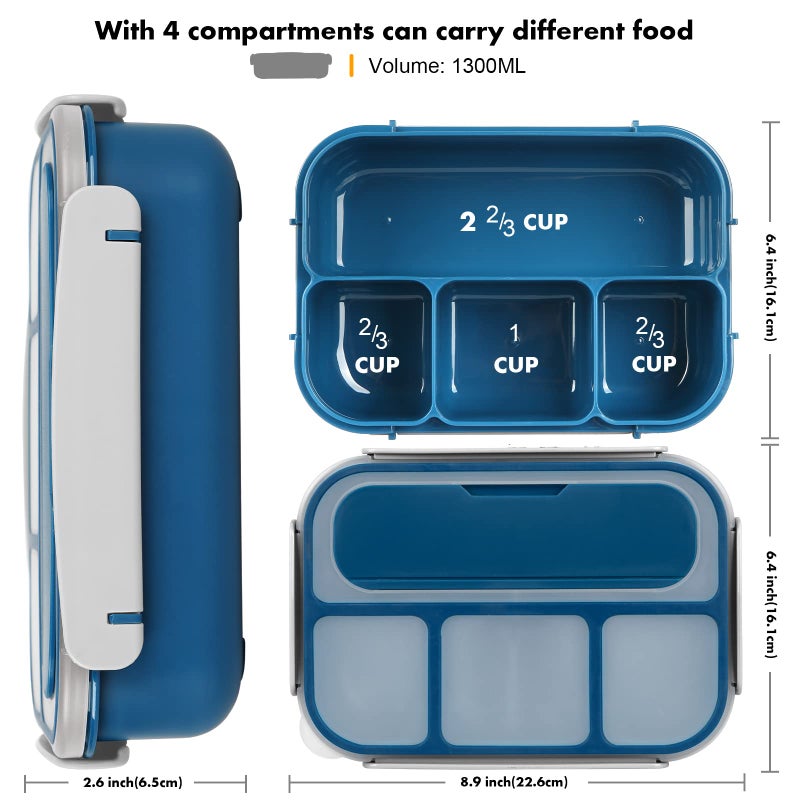 Yumuk Bento Box  Lunch Box Kids  1300ML Bento Box Adult Lunch Box with 4 Compartment &Food Picks &Cake Cups  Lunch Box Containers for Adults/Kids/Toddler  Leak-Proof  Microwave/Dishwasher/Freezer Safe(Blue) - Image 2