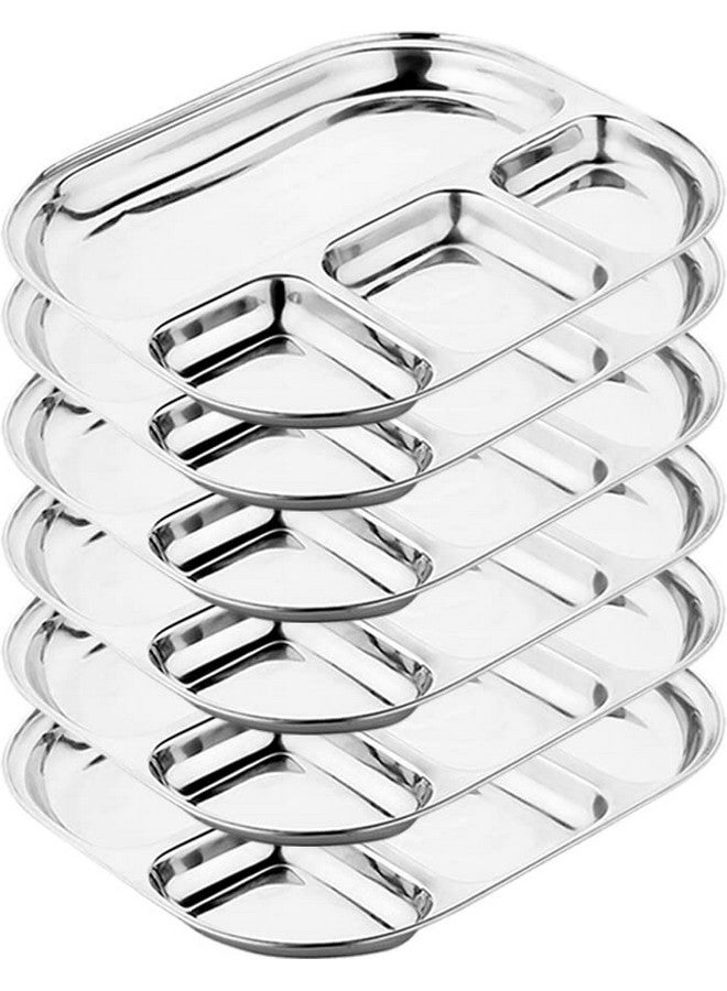 TORPPEZA Stainless Steel Partition Plate 4 in1 / Bhojan Thali/Dinner Plate Pack of 6 - Image 1