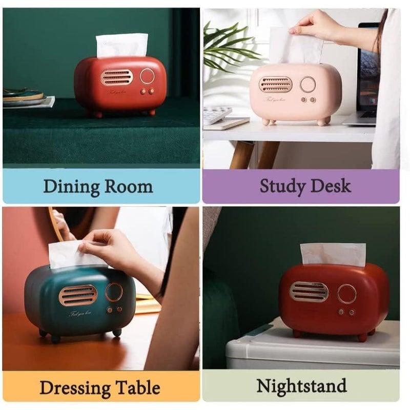 Foxelli Tissue Napkin Organizer Vintage Paper Holder Paper Box Holder Vintage Retro Small Tissue Box Holder & Paper Towel Dispenser for Office, Living Room, Bedroom, Night Stand & Desk Radio Model (Green) - Image 3