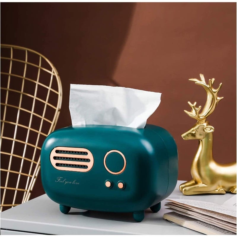 Foxelli Tissue Napkin Organizer Vintage Paper Holder Paper Box Holder Vintage Retro Small Tissue Box Holder & Paper Towel Dispenser for Office, Living Room, Bedroom, Night Stand & Desk Radio Model (Green) - Image 5