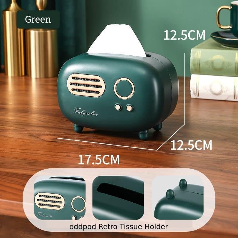 Foxelli Tissue Napkin Organizer Vintage Paper Holder Paper Box Holder Vintage Retro Small Tissue Box Holder & Paper Towel Dispenser for Office, Living Room, Bedroom, Night Stand & Desk Radio Model (Green) - Image 4