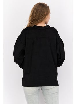Wrangler Women Band Collar Long Sleeves Textured Shirt, Black  - Image 3