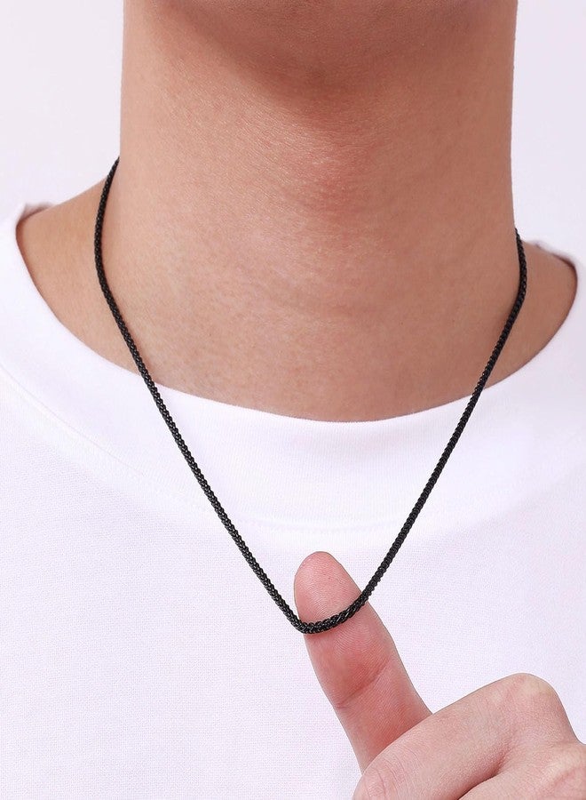 Fiusem قلادة فيوسيم بسلسلة قمح سوداء للرجال، سلاسل رجالية 2.5 مم، سلاسل من الفولاذ المقاوم للصدأ للرجال والأولاد والنساء، سلسلة رجالية بطول 20 بوصة - Image 4