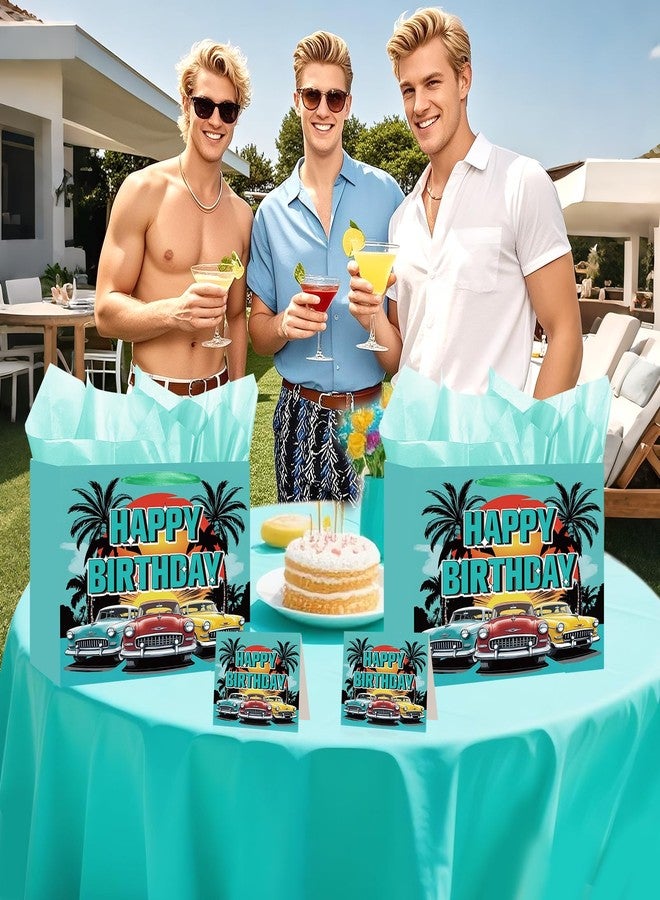 LUUFILx Vintage Car Gift Bag for Men Teal Blue Classic Car Happy Birthday Gift Wrapping Bag with Tissue Paper Greeting Card I am Not Old Classic Birthday Wrap Bag for Adults Vintage Car Theme Party Supplies - Image 2