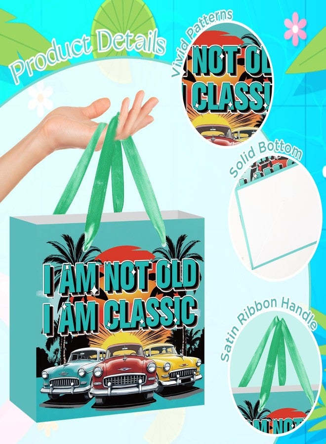 LUUFILx Vintage Car Gift Bag for Men Teal Blue Classic Car Happy Birthday Gift Wrapping Bag with Tissue Paper Greeting Card I am Not Old Classic Birthday Wrap Bag for Adults Vintage Car Theme Party Supplies - Image 5
