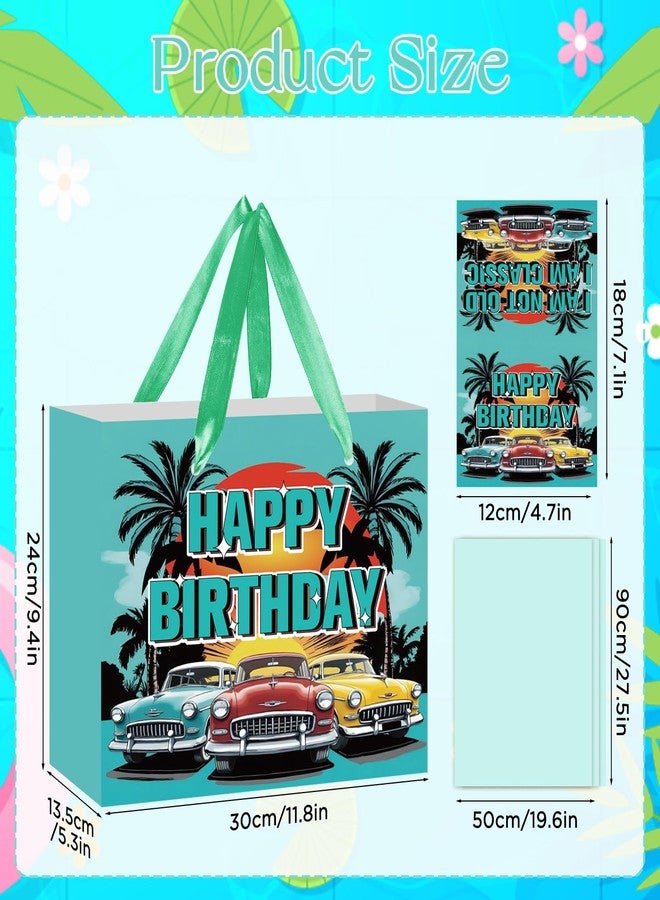 LUUFILx Vintage Car Gift Bag for Men Teal Blue Classic Car Happy Birthday Gift Wrapping Bag with Tissue Paper Greeting Card I am Not Old Classic Birthday Wrap Bag for Adults Vintage Car Theme Party Supplies - Image 4