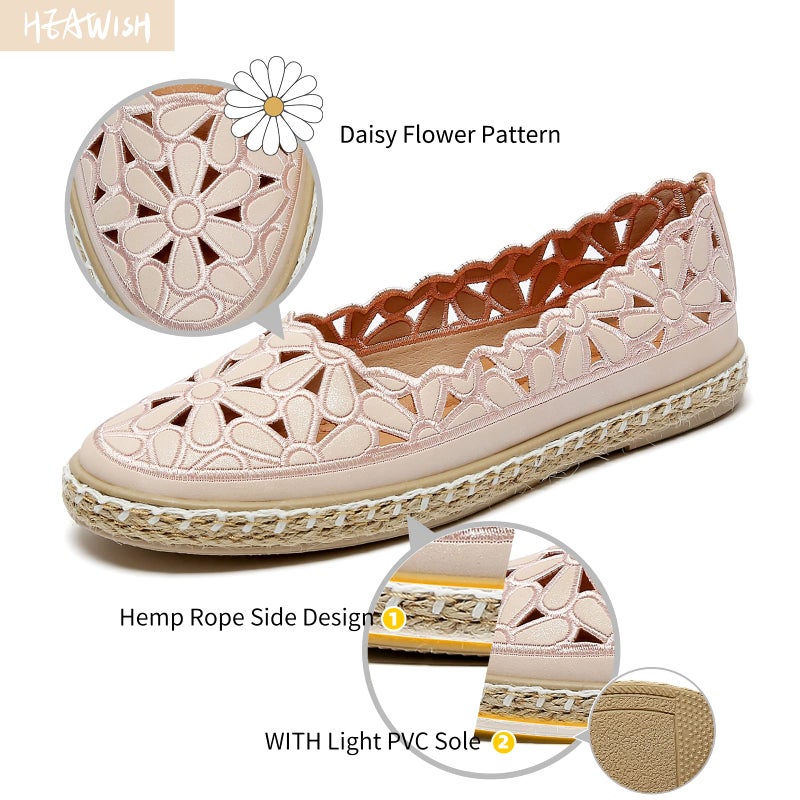 HEAWISH Women's Ballet Flat Daisy Round Toe Dress Shoes Casual Slip On Rope Loafer(Pink,US8.5) - Image 3