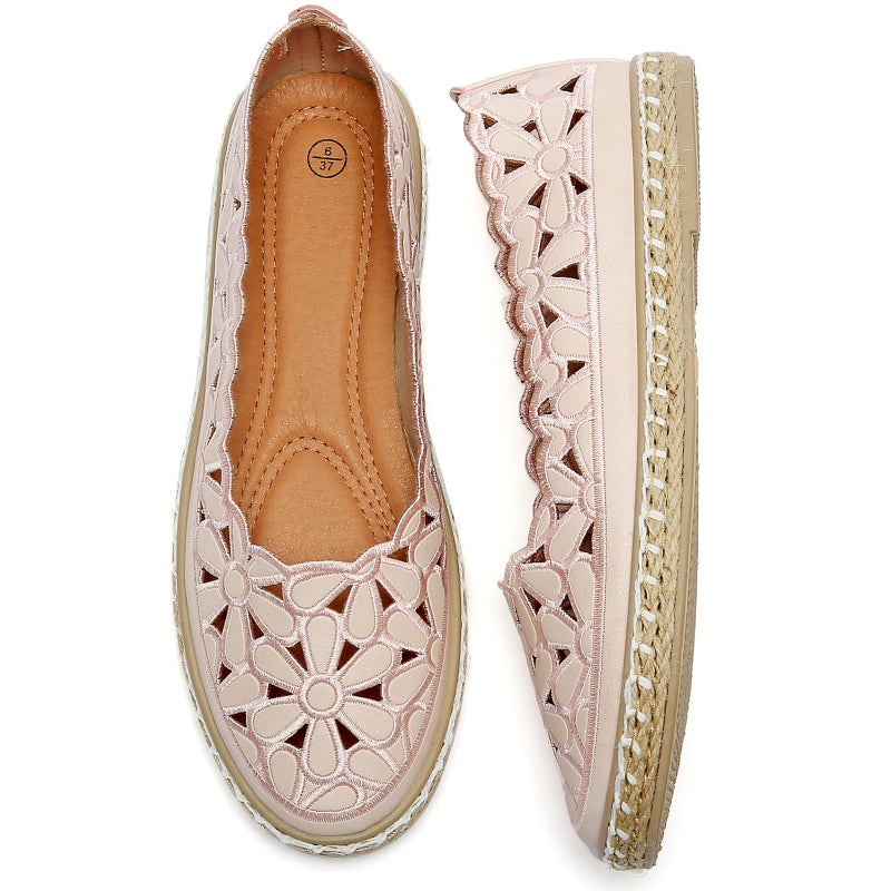 HEAWISH Women's Ballet Flat Daisy Round Toe Dress Shoes Casual Slip On Rope Loafer(Pink,US8.5) - Image 1