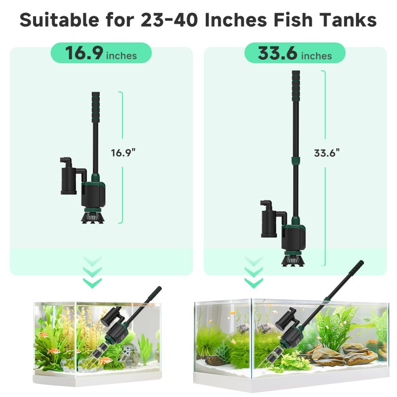 AQQA Fish Tank Cleaner, 34W 600GPH DC Gravel Vacuum for Aquarium, 6 in 1 Aquarium Vacuum Gravel Cleaner Adjustable Water Flow Cleaning Tools for Change Water Wash Sand Water Filter Water Circulation - Image 5
