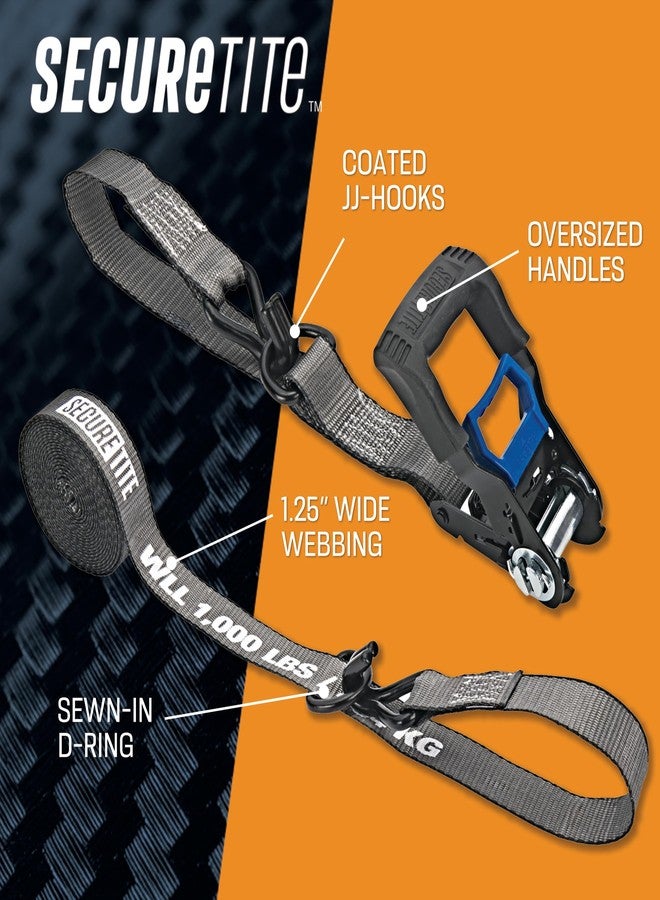 Secure Tite Ratchet Straps 4 Pack, Retractable Ratcheting Tie Down Straps with Hooks - 1-1/4” x 16’ Truck Tie Down Straps - Vinyl Double J-Hooks, 1000 lbs. Working Load Limit, 3000 lbs. Break Strength - Image 2