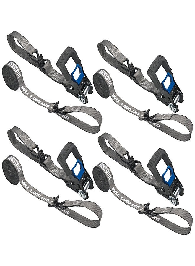 Secure Tite Ratchet Straps 4 Pack, Retractable Ratcheting Tie Down Straps with Hooks - 1-1/4” x 16’ Truck Tie Down Straps - Vinyl Double J-Hooks, 1000 lbs. Working Load Limit, 3000 lbs. Break Strength - Image 1
