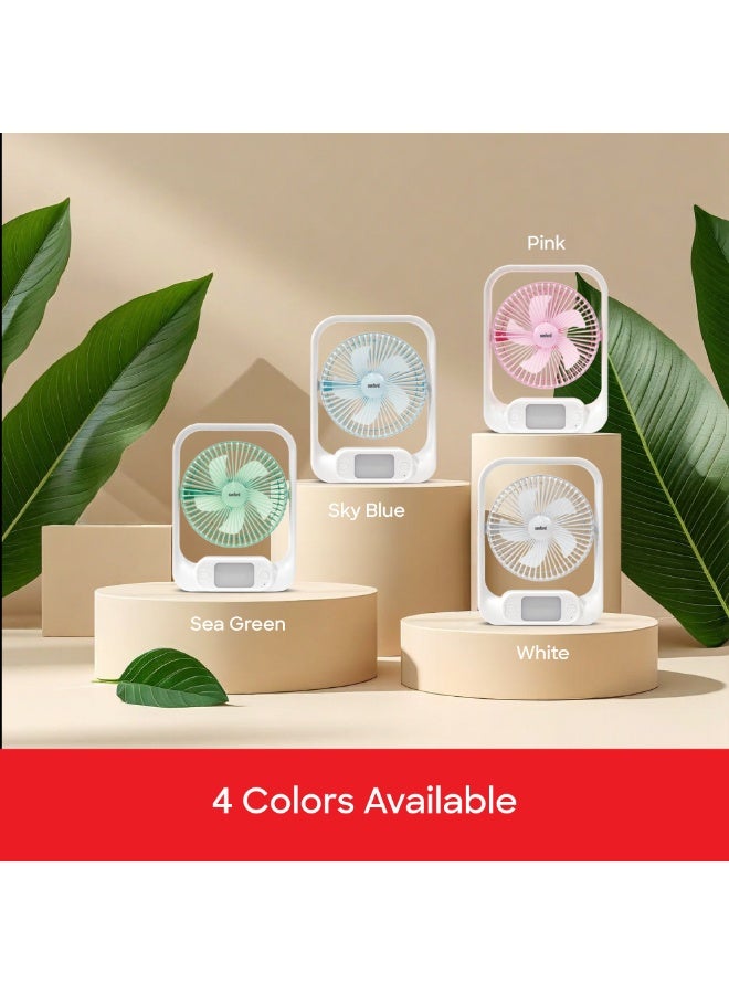 سانفورد مروحة طاولة قابلة لإعادة الشحن مع أضواء LED، 2 في 1 للتخييم، بطارية ليثيوم 3600 مللي أمبير، 15 ساعة وقت عمل، محرك عالي الجودة 4500 دورة في الدقيقة، 3 سرعات، 60 قطعة أضواء LED ثنائية اللون، شحن USB من نوع C، وظيفة الميل - Image 5