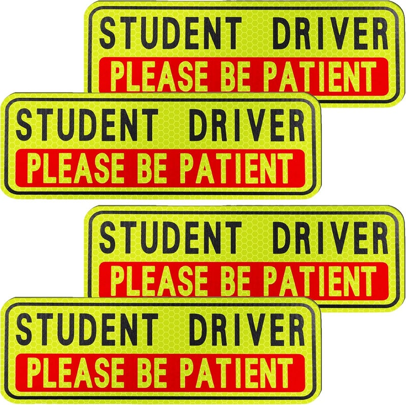 BFXM 4 PCS Student Driver Magnet for Car, Please Be Patient Student Driver, Funny Magnetic New Driver Safety Warning Bumper Sticker Signs, Reusable Movable Rookie Driver Reflective Magnets Stickers Matte anti slip finish - Image 1
