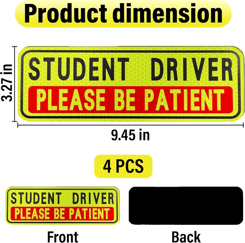 BFXM 4 PCS Student Driver Magnet for Car, Please Be Patient Student Driver, Funny Magnetic New Driver Safety Warning Bumper Sticker Signs, Reusable Movable Rookie Driver Reflective Magnets Stickers Matte anti slip finish - Image 2