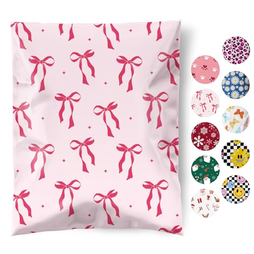 Fuxury Poly Mailers 10x13 Inch 50Pcs Shipping Bags for Clothing Strong Adhesive Shipping Envelopes for Small Business Self Seal Pink Bows Poly Bag Mailing Envelopes - Image 1