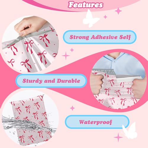 Fuxury Poly Mailers 10x13 Inch 50Pcs Shipping Bags for Clothing Strong Adhesive Shipping Envelopes for Small Business Self Seal Pink Bows Poly Bag Mailing Envelopes - Image 3
