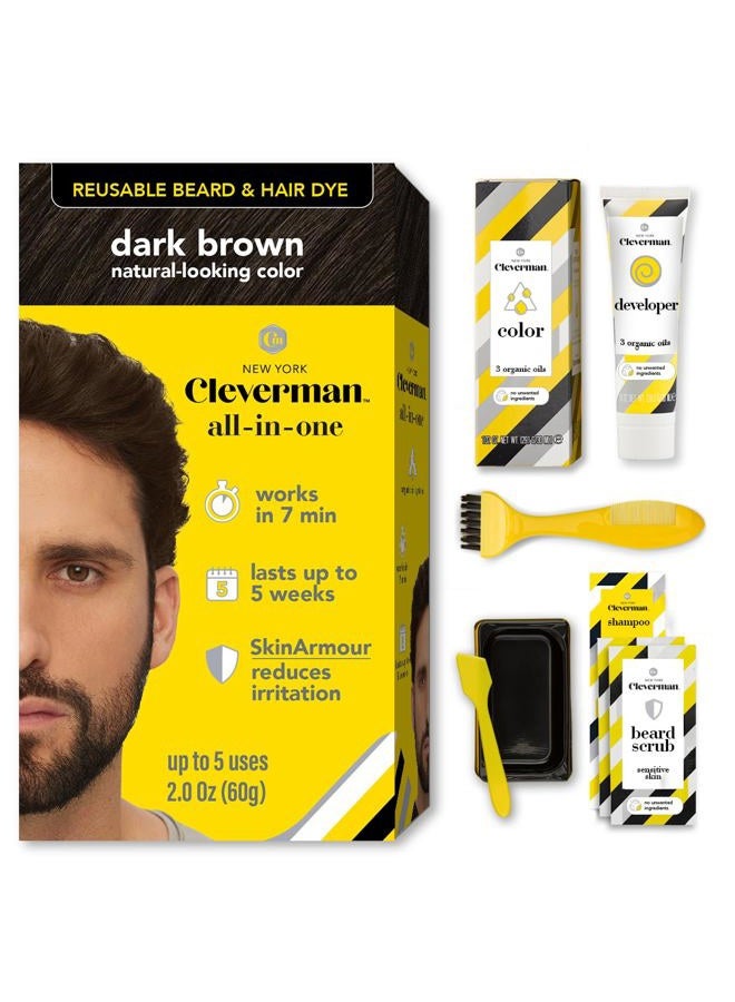 Cleverman Dark Brown Hair & Beard Dye Kit for Men - Natural-Looking Gray Coverage, Professional-Quality, Ammonia-Free for Hair, Beard & Mustache - Image 1
