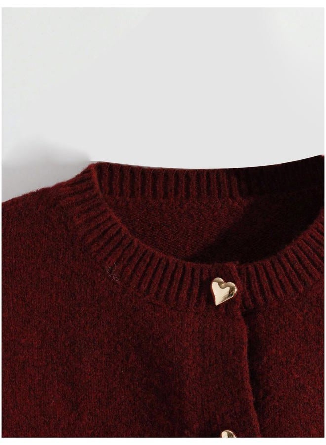 Verdusa Women's 2 Piece Elegant Outfits Button Up Cardigan with Sweater Skirt Set Winter Clothing, Burgundy, S - Image 3