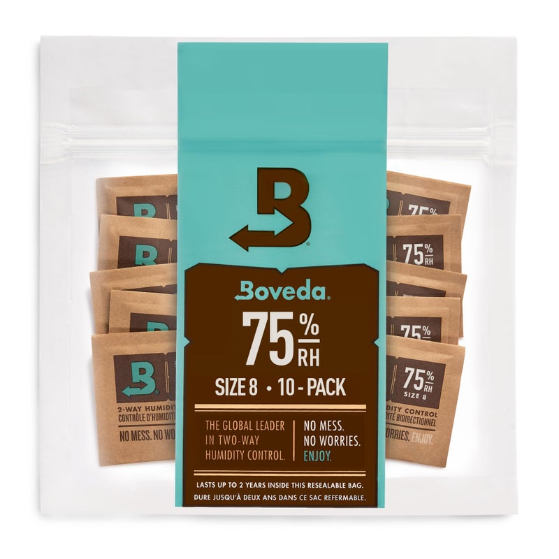Boveda باوفيدا 75% عبوات التحكم في الرطوبة ذات الاتجاهين لتخزين حتى 5 عناصر - الحجم 8 - 10 عبوة - لحالات السفر الصغيرة غير البلاستيكية - ماصات الرطوبة - عبوات مرطبة في كيس قابل لإعادة الإغلاق - Image 1