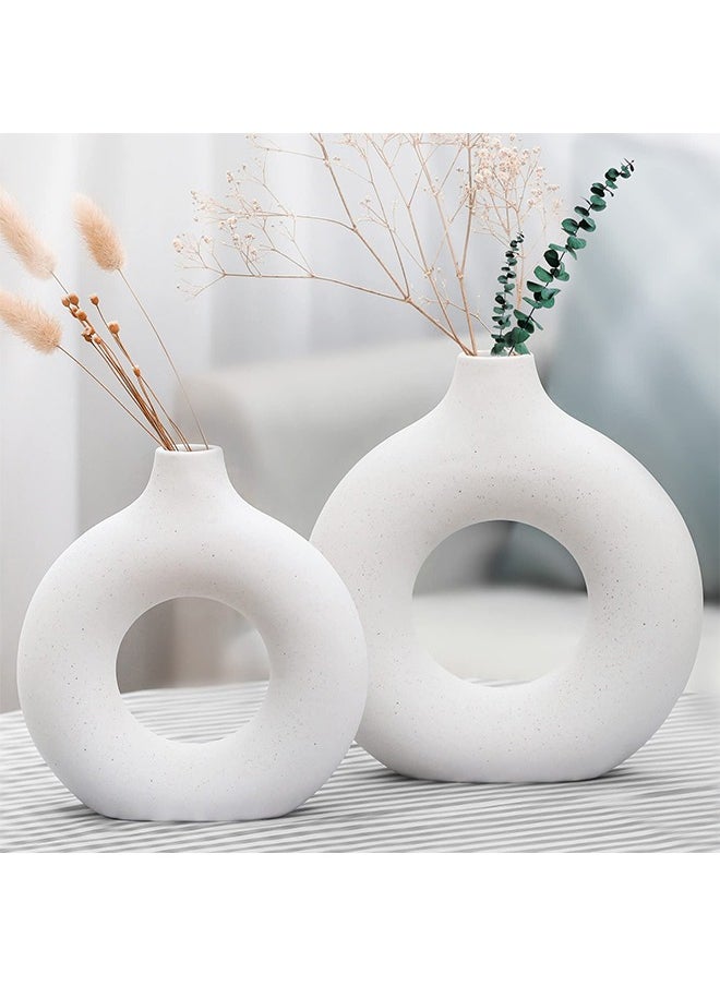 Arabest Ceramic hollow donut vase set of 2,off white vases for decor nordic minimalism style decor for wedding dinner table party living room office bedroom  - Image 1