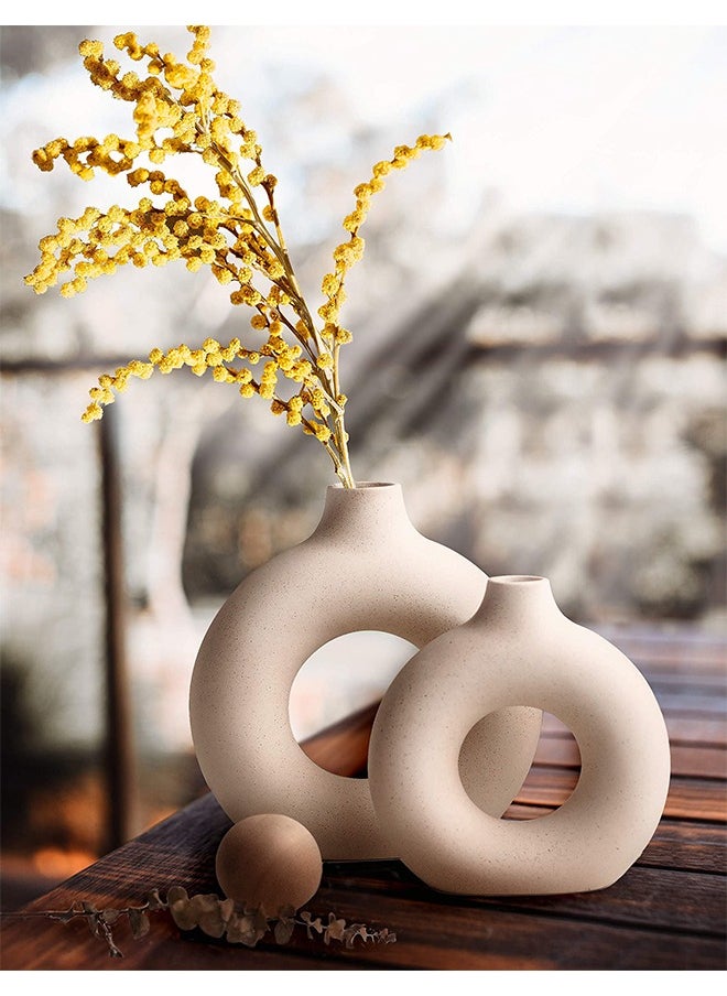 Arabest Ceramic hollow donut vase set of 2,off white vases for decor nordic minimalism style decor for wedding dinner table party living room office bedroom  - Image 2