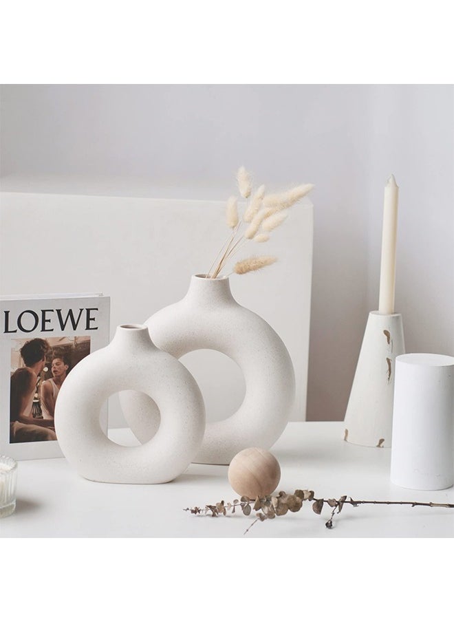 Arabest Ceramic hollow donut vase set of 2,off white vases for decor nordic minimalism style decor for wedding dinner table party living room office bedroom  - Image 3