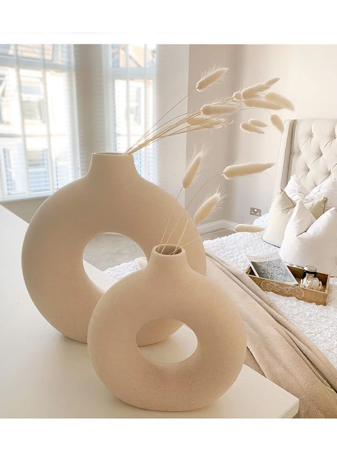 Arabest Ceramic hollow donut vase set of 2,off white vases for decor nordic minimalism style decor for wedding dinner table party living room office bedroom  - Image 4