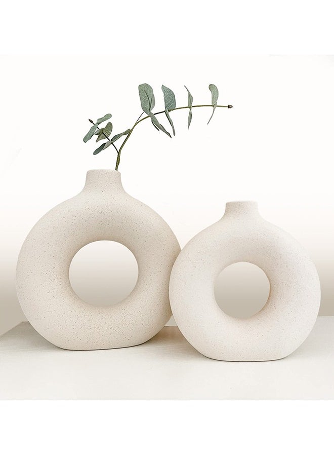 Arabest Ceramic hollow donut vase set of 2,off white vases for decor nordic minimalism style decor for wedding dinner table party living room office bedroom  - Image 5