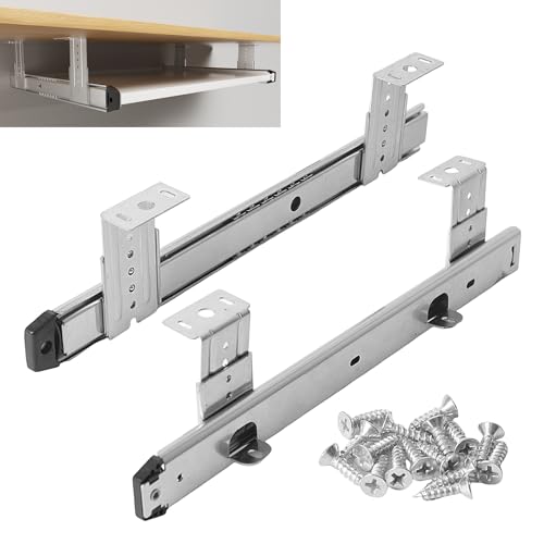 Copgge Under Desk Keyboard Tray Pull Out Slide Height Adjustable Slide Out Keyboard Draw Holder Track Full Extension Ball Bearing Under Table Lift Bracket for Mounting Music Keyboard Piano Without Tray - Image 1
