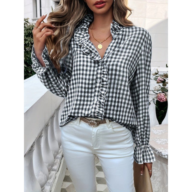 قميص نسائي منقوش بأزرار - Image 4