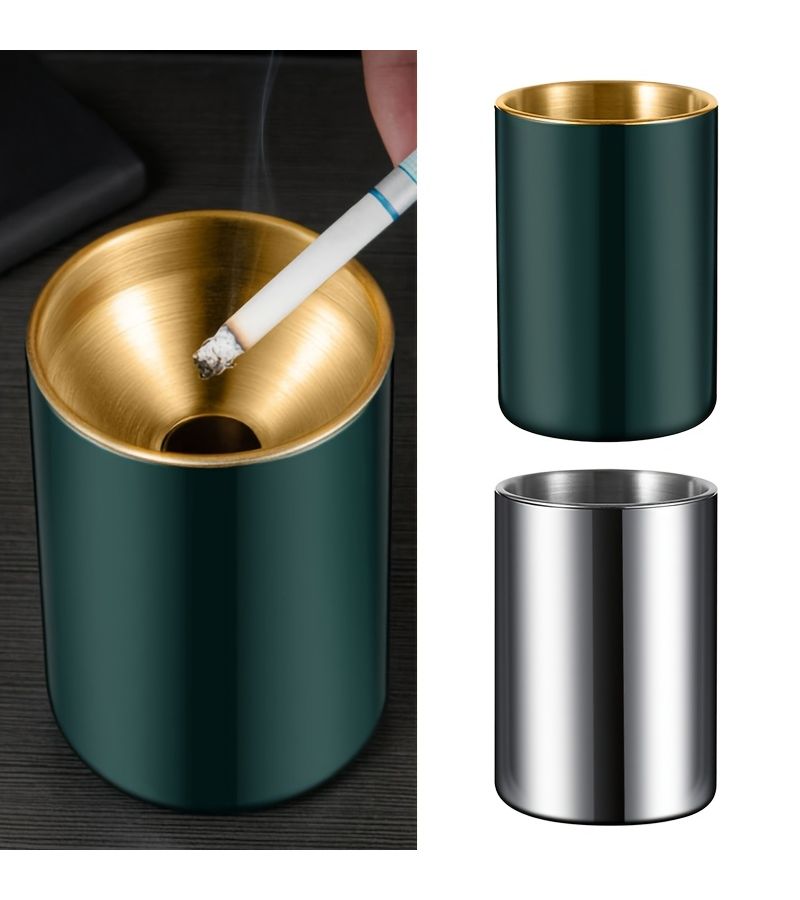 Silvery Stainless Steel Circular Windproof Smokeless Ashtray For Indoor Courtyard - Image 1