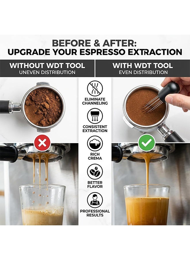 JS Coffee Needle Espresso Dispensing Tool, Coffee Ground Stirrer with Aluminum Stand, for Professional Coffee Shops and Cafes, Black - Image 2