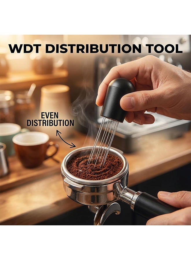 JS Coffee Needle Espresso Dispensing Tool, Coffee Ground Stirrer with Aluminum Stand, for Professional Coffee Shops and Cafes, Black - Image 3