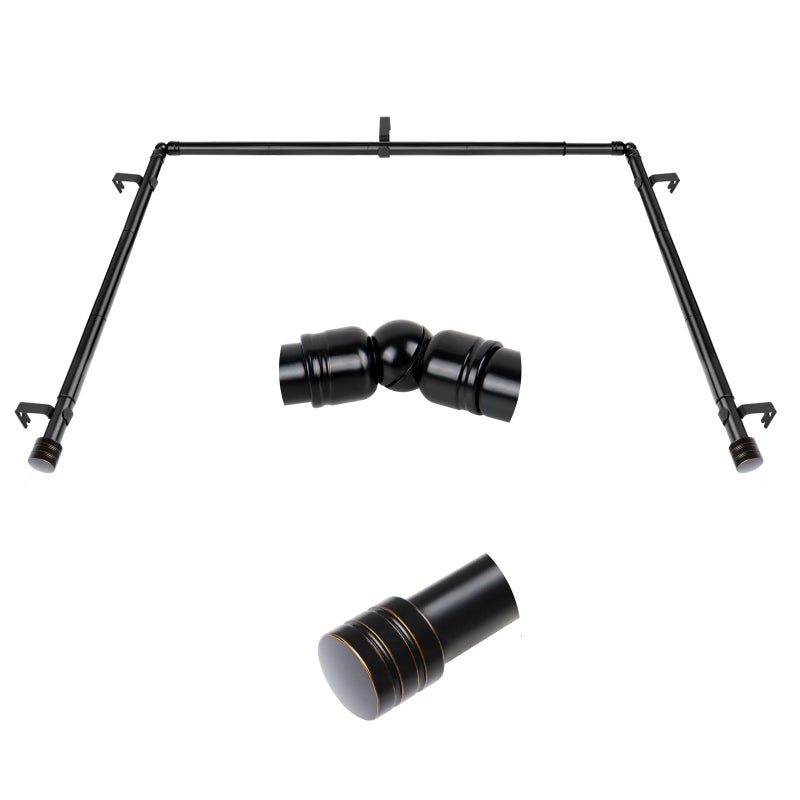 HOTOZON Bay Window Curtain Rods, HOTOZON 7/8 Inch Heavy Duty Curtain Rods for Bay Windows 48-84 Inch(Center Rod), 32-58 Inch Side Rods for Windows, Black, Decorative Drapery Rod with End Cap Finials - Image 1