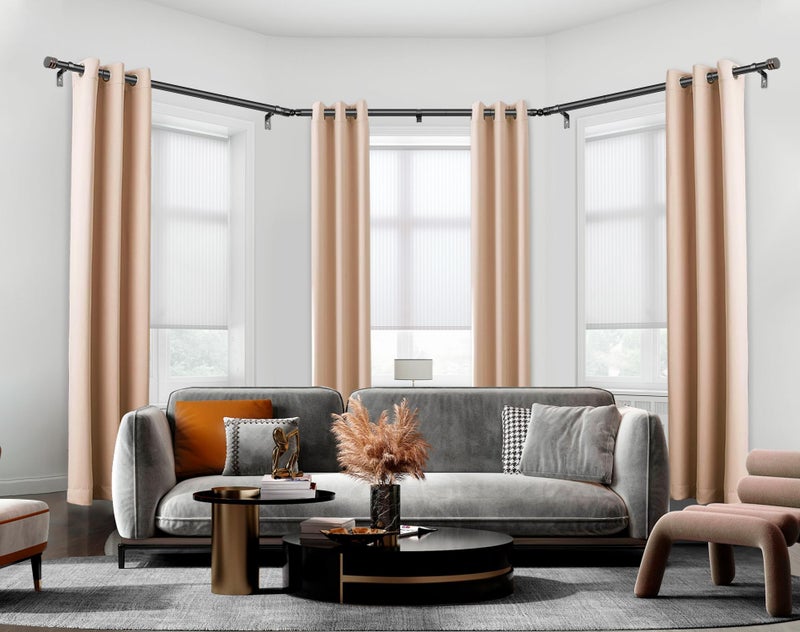 HOTOZON Bay Window Curtain Rods, HOTOZON 7/8 Inch Heavy Duty Curtain Rods for Bay Windows 48-84 Inch(Center Rod), 32-58 Inch Side Rods for Windows, Black, Decorative Drapery Rod with End Cap Finials - Image 2